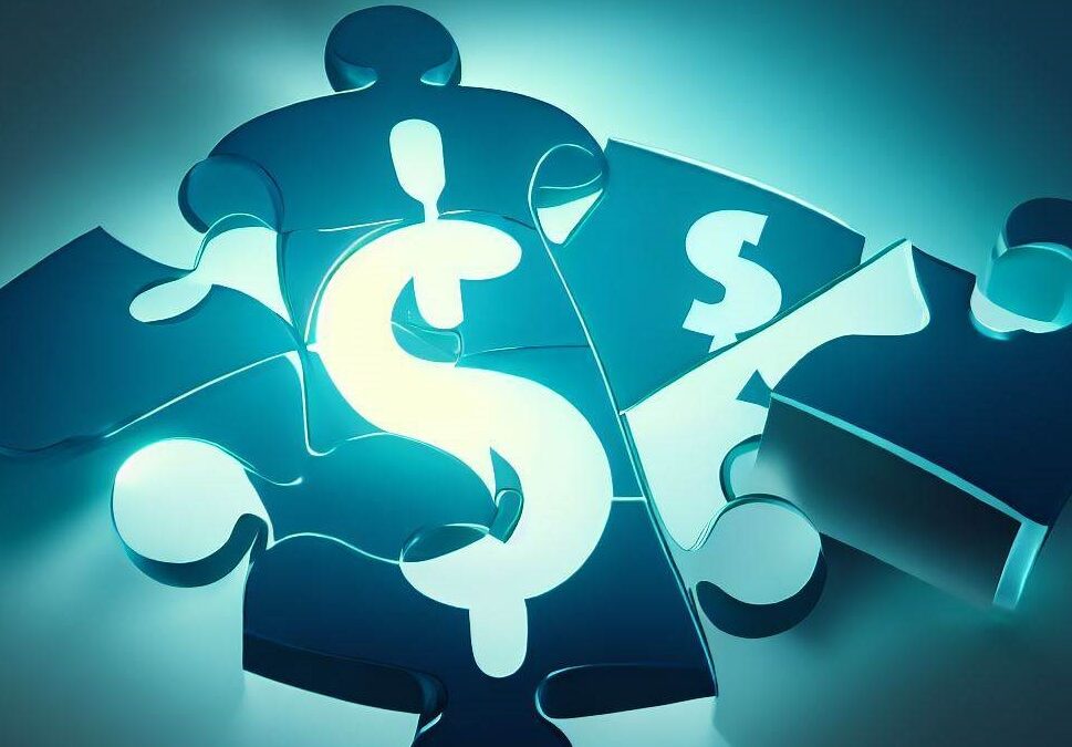 Puzzle pieces with dollar signs coming together - settling debts